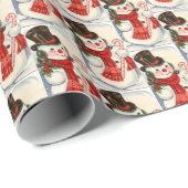 retro vintage kerstsnowman Holiday Cadeaupapier (Rol Hoek)