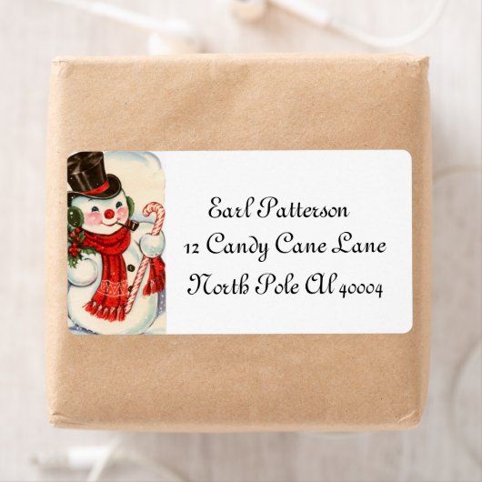 retro vintage kerstsnowman Holiday label (Insitu)