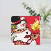 retro vintage kerstsnowman render kaart (Staand voorkant)