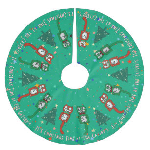 Retro Vintage Kersttijd Kat Klok Custom Kerstboom Rok