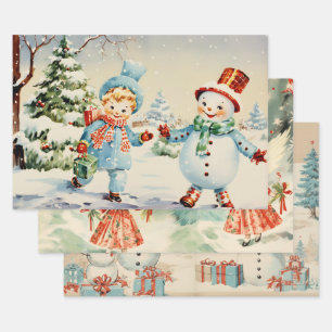 Retro Vintage Kersttrio Stijl G Inpakpapier Vel