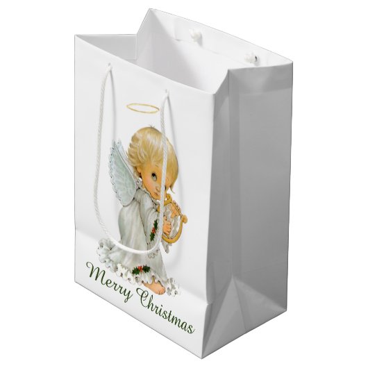 Retro vintage kerstvakantie engelenfeest medium cadeauzakje (Voorkant Gekanteld)