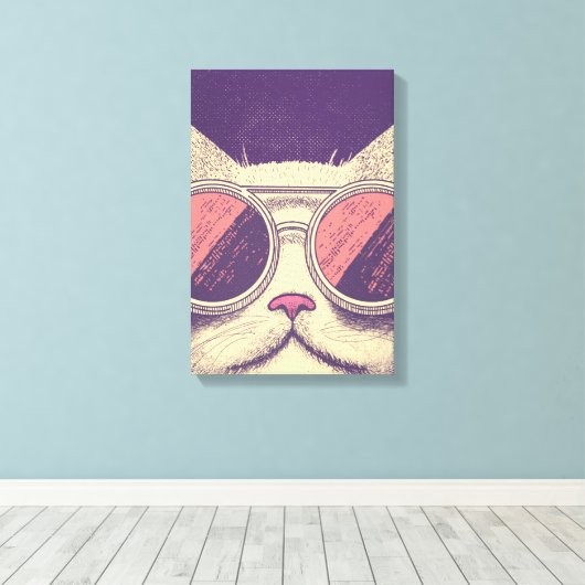Retro Vintage Kitty Canvas Afdruk (Insitu (Houten vloer))