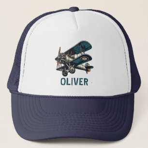 Retro Vintage Klassiek Tweedekker Vliegtuig Persoo Trucker Pet