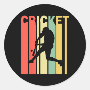 Retro Vintage Kleuren Cricketspeler Ronde Sticker