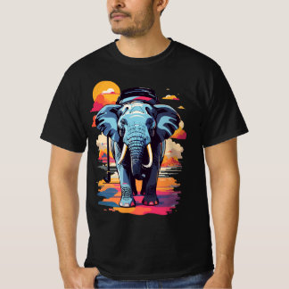 Retro Vintage Kleurrijke Olifant Zonsondergang T-shirt