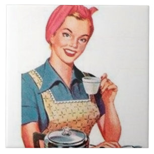 Retro vintage koffiedame keuken tegeltje