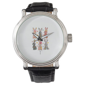 Retro Vintage Konijn Bloem Bloemen Konijn Paasfees Horloge
