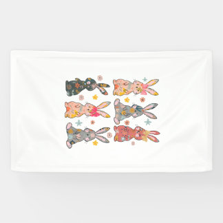Retro Vintage Konijn Bloem Bloemen Konijn Paasfees Spandoek