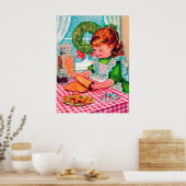 Rétro vintage Noël fille cuisson poster de vacance (Cuisine)