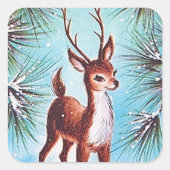 Retro vintage Noël Vacances autocollant rennes (Devant)