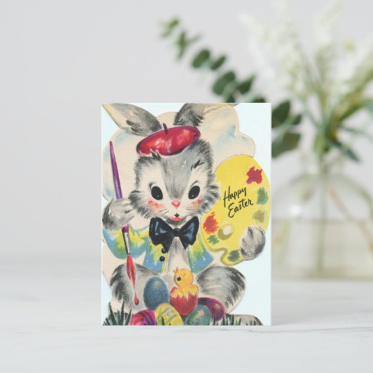 Retro Vintage Paashaas Vakantie Kaart (Staand voorkant)