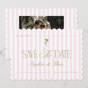 Retro Vintage Palmboom Roze en Groen Huwelijk Save The Date