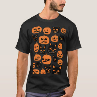 Retro Vintage Pompoen Zwarte Kat Halloween Kostuum T-shirt