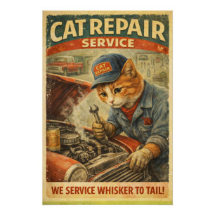 Retro Vintage Poster met Kattenmonteur voor Muur D Perfect Poster