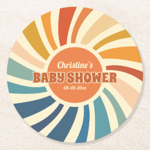 Retro Vintage Regenboog Baby Shower Ronde Kartonnen Onderzetter