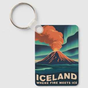 Retro Vintage Reis IJsland Vulkanisch Landschap Sleutelhanger