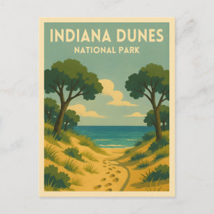 Retro Vintage Reis Indiana Dunes National Park Briefkaart