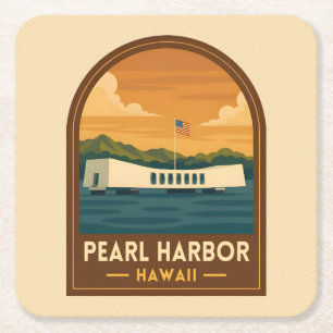 Retro Vintage Reis Pearl Harbor-herdenking Hawaï Vierkante Kartonnen Onderzetter