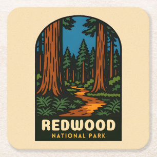 Retro Vintage Reis Redwood National Park Natuur Vierkante Kartonnen Onderzetter