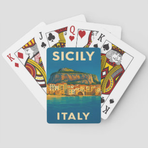 Retro Vintage Reis Sicilië Italië Kust Scenerie Pokerkaarten