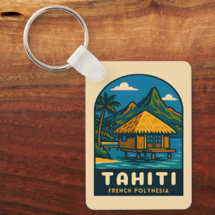 Retro Vintage Reis Tahiti Frans-Polynesië Strand Sleutelhanger