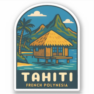 Retro Vintage Reis Tahiti Frans-Polynesië Strand Sticker