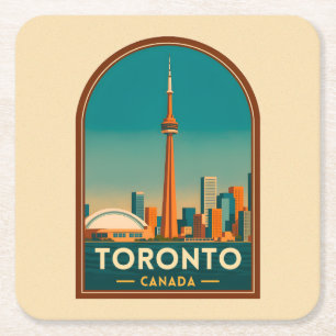 Retro Vintage Reis Toronto Canada Silhouet Vierkante Kartonnen Onderzetter