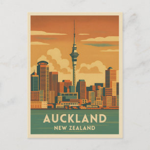 Retro Vintage Reizen Auckland Nieuw-Zeeland Stad Briefkaart