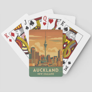 Retro Vintage Reizen Auckland Nieuw-Zeeland Stad Pokerkaarten
