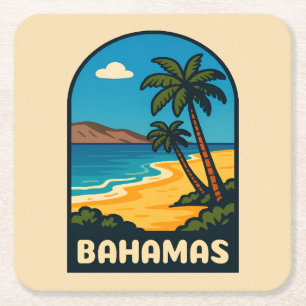Retro Vintage Reizen Bahamas Strandlandschap Vierkante Kartonnen Onderzetter