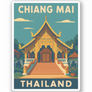 Retro Vintage Reizen Chiang Mai Thailand Tempel Sticker
