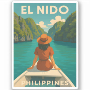 Retro Vintage Reizen El Nido Filipijnen Schilderac Sticker