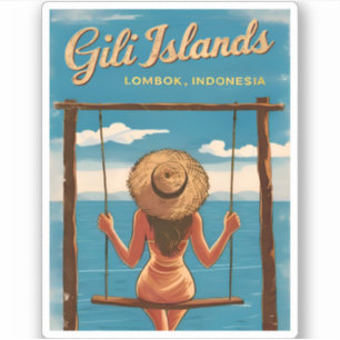 Retro Vintage Reizen Gili Eilanden Lombok Indonesi Sticker