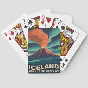 Retro Vintage Reizen IJsland Vulkaanlandschap Pokerkaarten