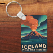 Retro Vintage Reizen IJsland Vulkaanlandschap Sleutelhanger (Voorkant)