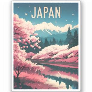 Retro Vintage Reizen Japan Sakura Kersenbloesem Sticker