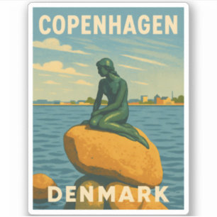 Retro Vintage Reizen Kopenhagen Denemarken Zeemeer Sticker