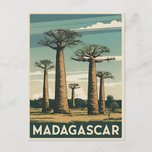 Retro Vintage Reizen Madagaskar Baobab Boom Briefkaart