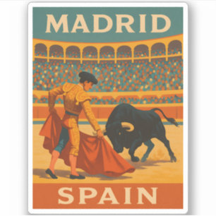 Retro Vintage Reizen Madrid Spanje Stierengevecht Sticker