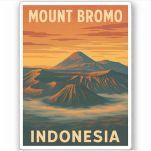 Retro Vintage Reizen Mount Bromo Indonesië Vulkaan Sticker