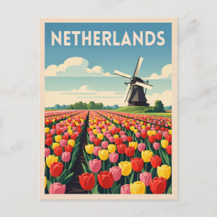 Retro Vintage Reizen Nederland Tulpen Landschap Briefkaart