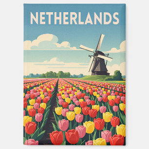 Retro Vintage Reizen Nederland Tulpen Landschap Magneet
