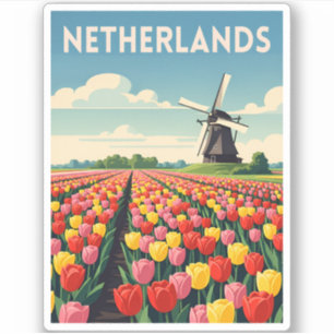 Retro Vintage Reizen Nederland Tulpen Landschap Sticker