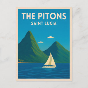 Retro Vintage Reizen St Lucia Pitons Caribbean Briefkaart