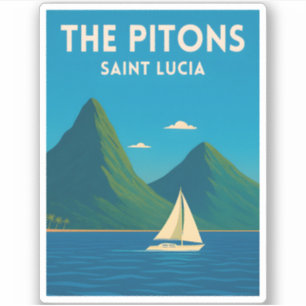 Retro Vintage Reizen St Lucia Pitons Caribbean Sticker