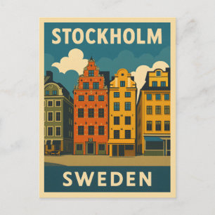 Retro Vintage Reizen Stockholm Zweden Oude Stad Briefkaart