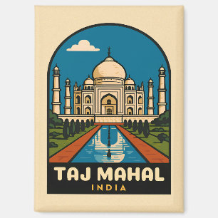 Retro Vintage Reizen Taj Mahal India Illustratie Magneet