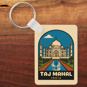 Retro Vintage Reizen Taj Mahal India Illustratie Sleutelhanger