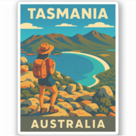 Retro Vintage Reizen Tasmanië Australië Landschap Sticker